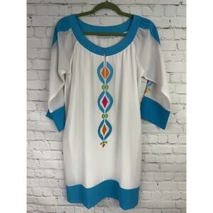 Gretchen Scott Blouse Dress Size Medium M Polyester Embroidered Small White
